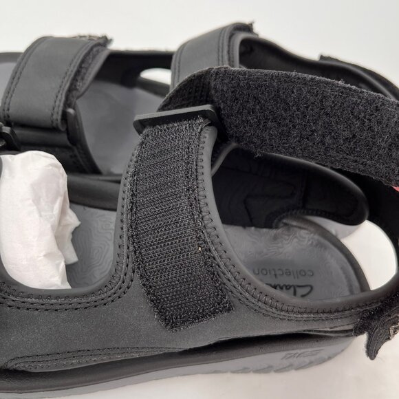 Clarks Wesley Bay Size 10M Black Synthetic Hook Loop Trail Tread Sandal - Picture 8 of 12